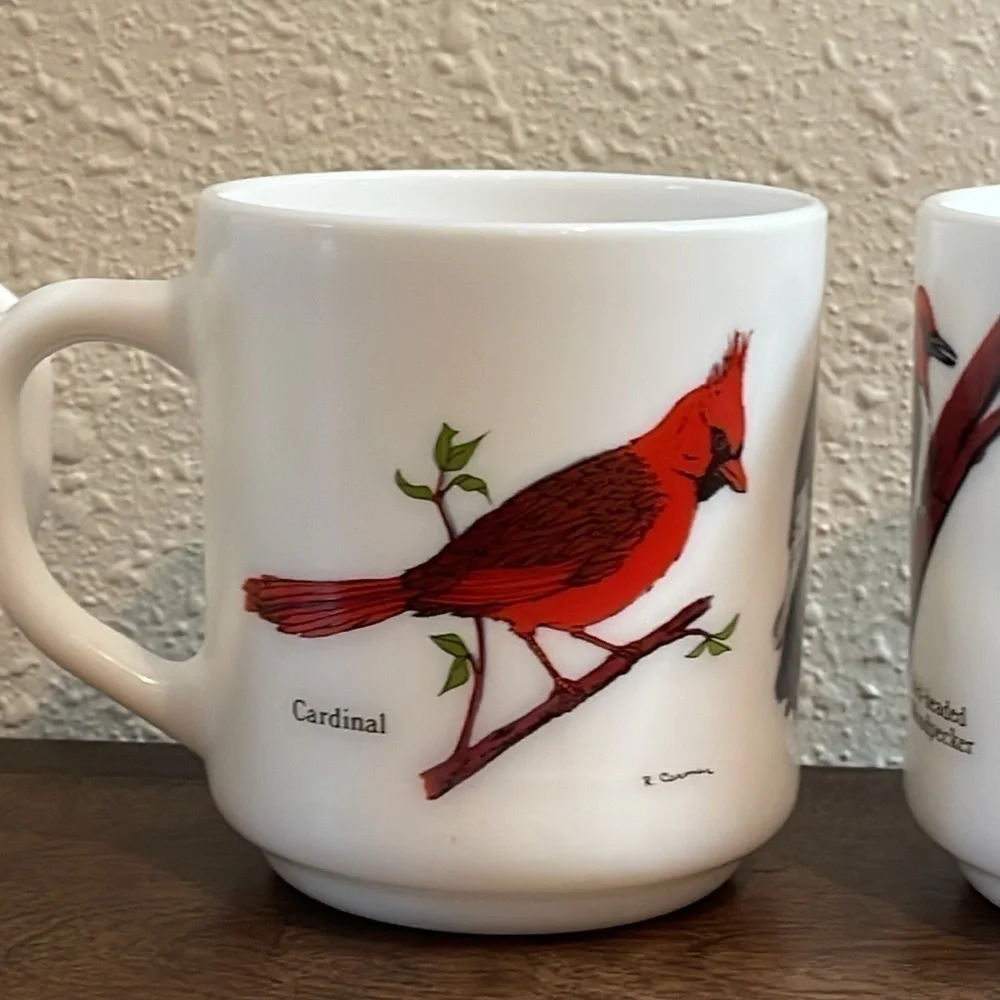 4 cups w/ Cardinals Blue Birds Red headed woodpecker